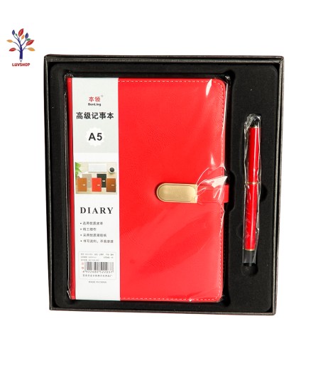Leather cover diary + pen 0255