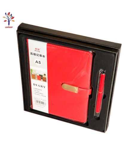 Leather cover diary + pen 0255