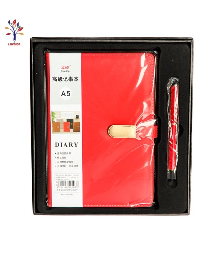 Leather cover diary + pen 0255