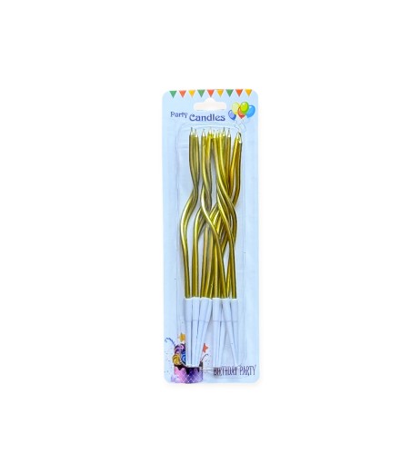 Lumanari tort spirala, aurii, set 12 bucati Lumanari tort spirala, aurii, set 12 bucati