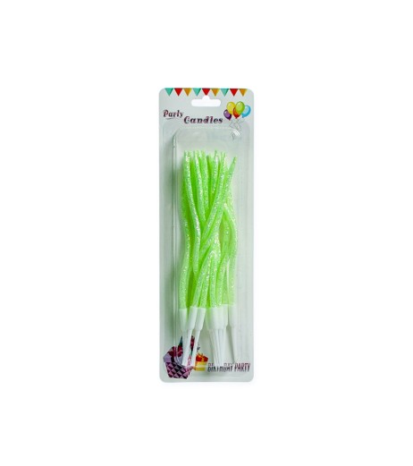 Lumanari tort spirala cu sclipici, lime green, 12/set