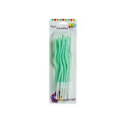Spiral cake candles with glitter, mint green, 12/set