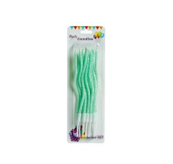 Lumanari tort spirala cu sclipici, mint green, 12/set