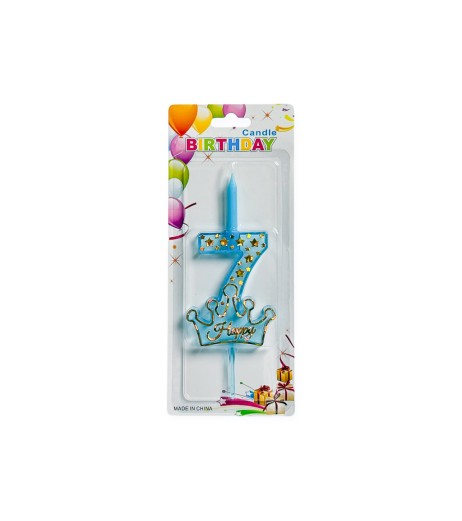 Blue cake candle with holder number 7