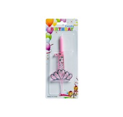 Pink cake candle with holder number 1