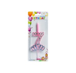 Pink cake candle with holder number 7