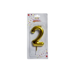 Gold cake candle 9 cm number 2