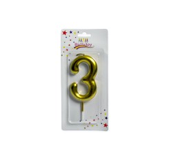 Lumanare tort aurie 9 cm cifra 3