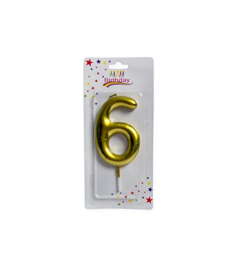 Golden cake candle 9 cm number 6