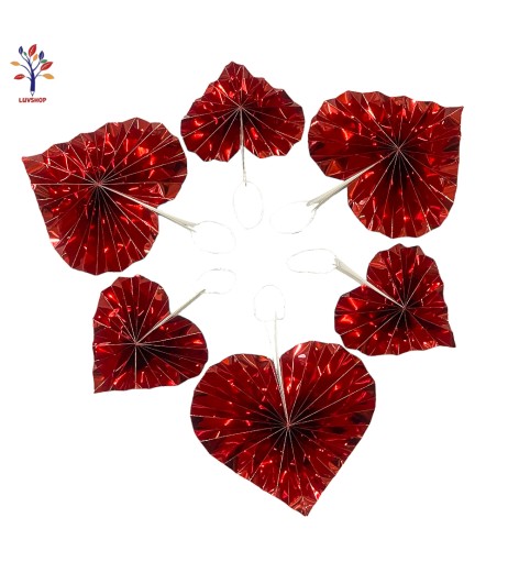 BP86 - Decor petrecere inimi rosii din hartie 6 buc/set Decor petrecere inimi rosii din hartie 6 buc/set