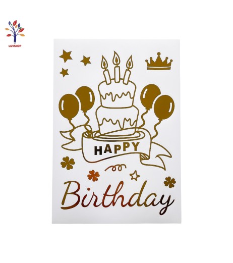Happy Bday Gold Cake Sticker