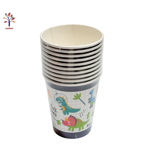 Cardboard party cups 10/set Dino