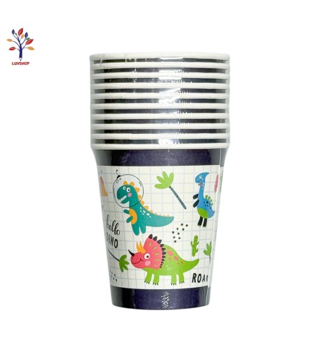 Cardboard party cups 10/set Dino