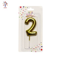 Gold number 2 cake candle