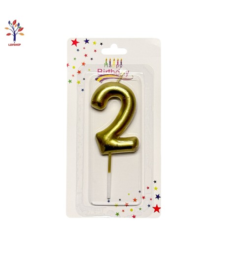 Gold number 2 cake candle