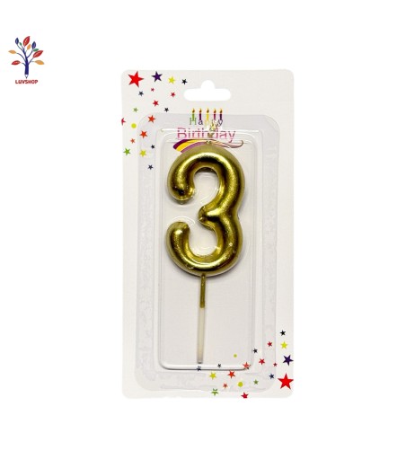 Gold number 3 cake candle