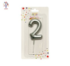 Silver number 2 cake candle