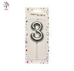 Silver number 3 cake candle