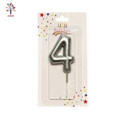 Silver number 4 cake candle