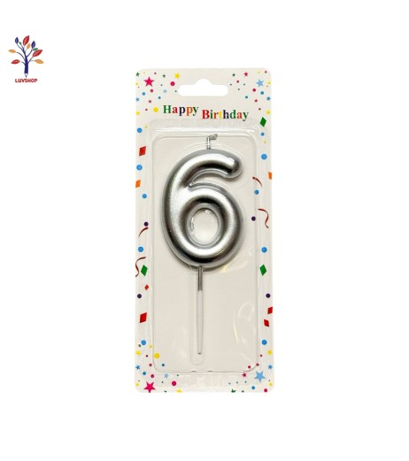 Silver number 6 cake candle