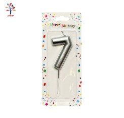 Silver number 7 cake candle