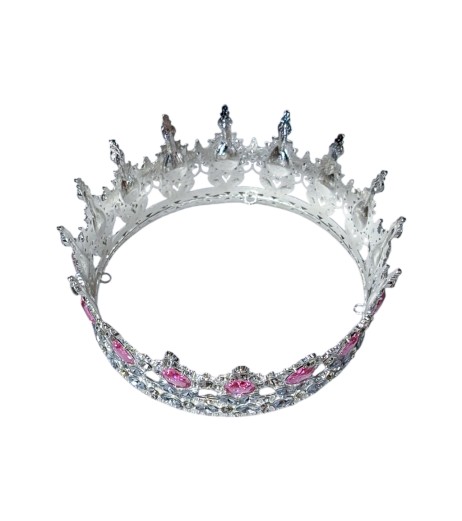 Coronita Queen din metal, argintie strasuri roz