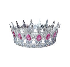 Coronita Queen din metal, argintie strasuri roz