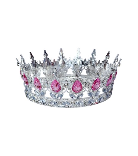 Coronita Queen din metal, argintie strasuri roz