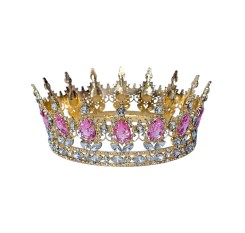 Coronita Queen din metal, aurie strasuri roz