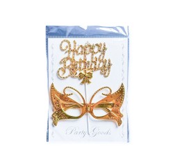 Party set glasses + topper, gold with rhinestones