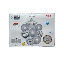 Set 8 baloane argintii, 2 folie + 6 latex