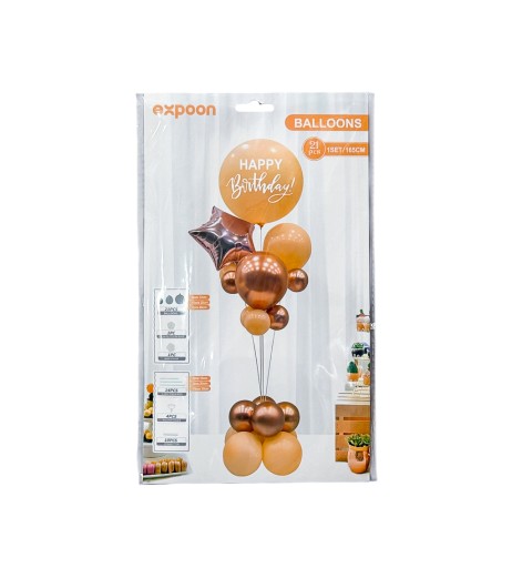 Set of 21 balloons + plastic support sticks, copper-clay