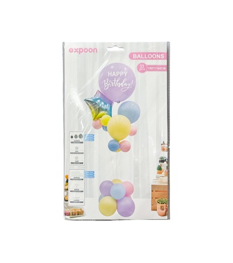 Set 21 baloane + bete suport din plastic, macarons