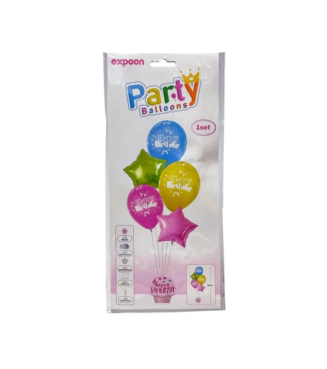 Set 5 baloane multicolor +suport din plastic
