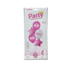 Set of 5 pink balloons + plastic stand