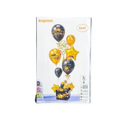 Set 7 baloane latex +bete suport plastic 19001, auriu Set 7 baloane latex +bete suport plastic 19001, auriu