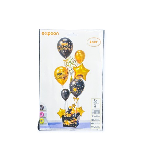 Set of 7 latex balloons + plastic support sticks 19001, gold