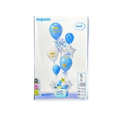 Set 7 baloane latex +bete suport plastic 19001, bleu