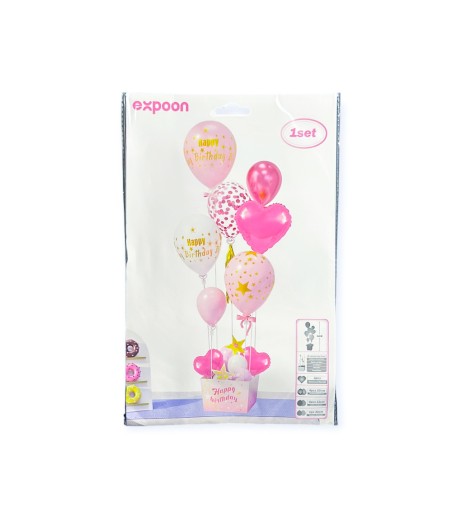 Set of 7 latex balloons + plastic support sticks 19001, pink Set of 7 latex balloons + plastic support sticks 19001, pink