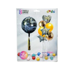 Set 8 baloane negre +franjuri din hartie