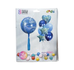 Set 8 baloane albastre + franjuri din hartie