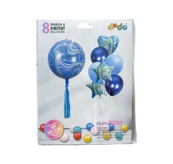 Set 8 baloane albastre + franjuri din hartie