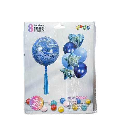 Set 8 baloane albastre + franjuri din hartie