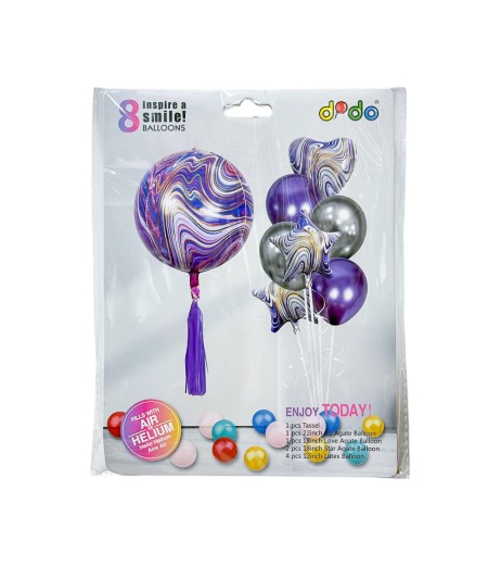 Set 8 baloane mov +franjuri din hartie