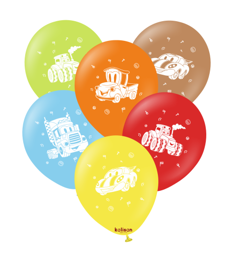 Baloane latex Kalisan 12” (30 cm) Printed Balloons Vehicles 25/set