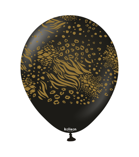 Kalisan latex balloons 12" (30 cm) Safari Mutant Black print Gold 5/set