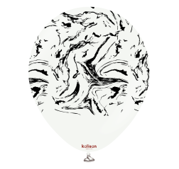 Baloane latex Kalisan 12” (30 cm) Space Nebula White print Black 5/set
