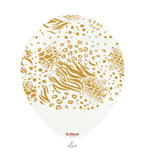 Baloane latex Kalisan 12” (30 cm) Safari Mutant White print Gold 5/set