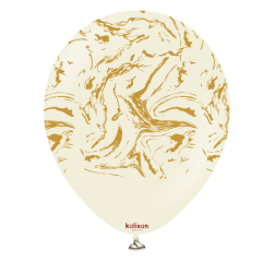 Baloane latex Kalisan 12” (30 cm) Space Nebula White Sand print Gold 5/set