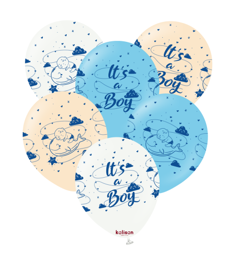 Baloane latex Kalisan 12” (30 cm) Printed Baby Shower It's a Boy 25/set